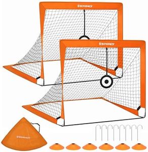 SONGMICS Kids Soccer Goals for Backyard, 4x3 ft Portable Soccer Nets Training Equipment, with Targets and Training Cones, Toddler Soccer Goal with Carrying Bag, for Field, Orange USZQ422O01