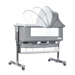 Little Bambino Bedside Crib for Baby, Bassinet Sleeper with Wheels, Height Adjustable, Tilts & Rocks, with Mosquito Nets, Large Storage Bag, for Infant/Baby/Newborn (Grey)