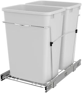 Rev-A-Shelf Double Pull Out Trash Can for Under Kitchen Cabinets 35 Qt 12 Gal Garbage Recycling Bin on Full Extension Slides, White, RV-18KD-11C S