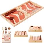 RM ROOMERS 4 in 1 Large Wooden Fast Sling Puck Games Set for Kids and Adults,Chess, Checkers,Tic Tac Toe,Portable Folding Travel Tabletop Board Game Sets,Interactive Families Game Night Toy Slingshot
