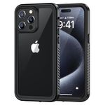 Lanhiem for iPhone 15 Pro Case, IP68 Waterproof Dustproof Shockproof 15 Pro Cases with Built-in Screen Protector, Full Sealed Protective Front and Back Cover for iPhone 15 Pro - 6.1 inch (Black/Clear)