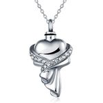 Quiges Stainless Steel Memorial Ash Holder Hug Heart Pendant for Cremation Urn Keepsake with Adjustable Cable Chain Necklace 46 to 52 cm