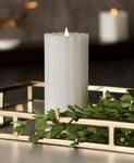 Seasonal LLC Sutton Fluted Seasonal Realistic Motion Flameless Battery Powered Pillar Candle | 3D Moving Flame | Adjustable Brightness | Translucent and Glowing Body Ivory (White, 3x7)