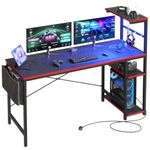 Bestier 155CM Corner Desk with Power Outlets Large Computer Desk with LED Lights Reversible Writing Table with Side Pocket Storage Bag & Accessories Hanger for Home Office