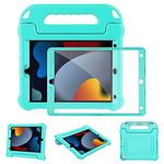 for iPad Air 2 & Air 1st Case for Kids, for iPad 6th/5th Generation Case (9.7-inch, 2018/2017), for iPad Pro 9.7 Case w/Screen Protector & Pencil Holder, Shockproof Handle Stand Cover, Cyan