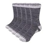 YUEDGE Mens Socks Moisture Wicking Grey Cotton Cushioned Outdoor Hiking Socks Padded Comfort Work Boot Socks For Men Size 9-11, 5 Pairs/Pack