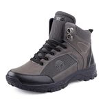 Bacca Bucci® Hike 5-Eye Moto Inspired Light Weighted Mountaineering Backpacking Trekking/Hiking Boots for Men for Beginners- Grey, Size UK 9