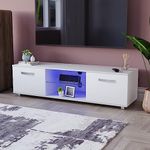 Vida Designs Cosmo LED TV Unit 2 Door Modern Gloss Matte MDF Living Room Cabinet Media Stand Furntiure RGB Light White 140cm