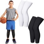 4 Pieces Kids Long Compression Leg Sleeve Full Length UV Protection for Boy Girl Youth Cycling Basketball Sports, Black, White, Medium