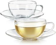 Teabloom Kyoto Teacup and Saucer Set 2-Pack – Medium Size – 8 OZ/ 240 ML Capacity – Crystal Clear Design – Premium Borosilicate Glass – Heat Resistant, Microwave Safe