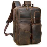 Polare 17.3 Inch Full Grain Leather Backpack for Men and Women Multi Pockets Business Travel Laptop Rucksack (Brown)