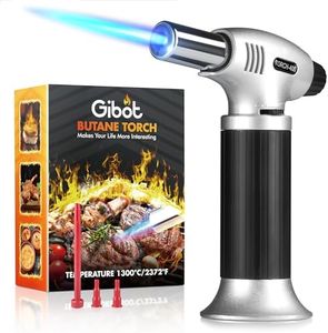 GiBot JX0040 Blow Lighter Kitchen Culinary Chef Cooking Torch Refillable Adjust Creme, Brulee, BBQ and Baking, Butane Gas Not Included,Black, Silver