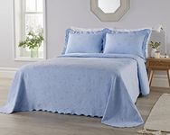 Diana Cowpe BLUE SUPER KING SIZE BED THROW Bedspreads & Coverlets | Beautiful Victoriana Portugese Matelassé Floral Textured Scalloped Edge Blanket Lightweight Summer Layer (280 x 260cm)