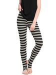 Allegra K Women's Leggings Printed High Waist Elastic Waistband Yoga Stirrup Pants Black Grey-Stripe Large