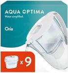 Aqua Optima Oria Water Filter Jug & 9 x 30 Day Evolve+ Water Filter Cartridge 2.8 Litre Capacity for Reduction of Microplastic, Chlorine, Limescale and Impurities, White