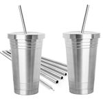 2 Pack 16oz Stainless Steel Tumblers with Straws - Insulated and Leak-Proof - Ideal for Smoothies, Coffee, and Other Hot and Cold Drinks