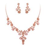 Ever Faith Austrian Crystal Wedding Flower Leaf Necklace Earrings Set Champange Color