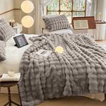 DREAMLANDING Faux Rabbit Fur Luxury Plush Sherpa Throw Blanket Reversible Fuzzy Warm Cozy Fluffy Fur Blanket for Bed Sofa Couch Home Decor(Grey,150 * 200cm)