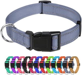 TagME Reflective Nylon Dog Collars, Adjustable Classic Pet Collar with Quick Release Buckle for Extra Large Dogs, Grey, 1¼"Width