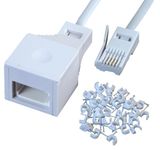 Relloh BT Telephone Extension Cable 10m - Relloh White Male to Female Easy Install Extension Cable Stable Signal For BT Landline Home Office Fax Modem - BT to BT with Cable Clips