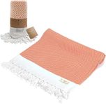 Smyrna Original Turkish Beach Towel Cotton, Prewashed, 37 x 71 Inches | Peshtemal and Turkish Bath Towel for SPA, Beach, Pool, Gym and Bathroom (Orange)