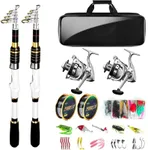 Fishing Rods and Reels Combo - 2PCS 5.9FT 6.89FT Telescopic Carbon Fiber Travel Pole Collapsible Spinning Reels with Carrier Bag, Lures Kit for Freshwater Sea Saltwater Fishing Gear