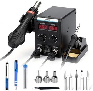Helanzer 2 In 1 Soldering Station, 700W SMD Hot Air Rework Station, LCD Digital Display, Electric Soldering Iron with Tin Absorber, Tin Wire, Air Nozzles, Tweezers, etc (Dual Screens)