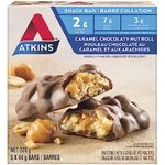 Atkins Snack Bars - Caramel Chocolaty Nut Roll, Low Sugar, Keto-Friendly, High Fibre, 2g Sugar, 3g Carbs, 5ct