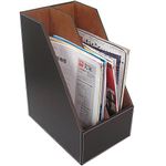 KINGFOM™ 2-Slot Wood Leather Magazine File Holder Paper Book Storage Rack Office Desk Organiser