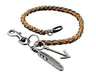 Brown Leather Braided Men's Biker Trucker Pants Fob Keychain Jean Wallet Chain