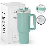 FECBK 40oz Tumbler with Straw and Lid 1.2L, 100% Leak-Proof Travel Mug with Handle, Stainless Steel Vacuum Insulated Water Bottle Keeps Cold for 34H / Hot 12H, Dishwasher Safe, Teal