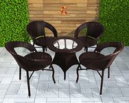 Corazzin Garden Patio Seating Chair and Table Set Balcony Outdoor Furniture with 1 Tables and 4 Chair Set (Brown), ?Rattan & Wicker, 63 Cm, 63 Cm