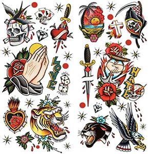 PUSNMI 120×260mm Classic Temporary Tattoo Sailor Jerry Temporary Tattoos for Women Men Cool Skull Tattoo for Arm Leg Face Lasting Mix Style Body Art Tattoos for Halloween Club