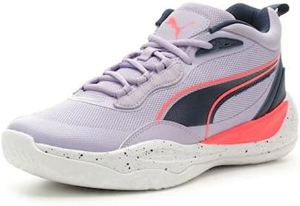 PUMA Men's Playmaker Pro Splatter Sneaker, Puma White-Persian Blue-fire Orchid-Vivid Viola, 11 US