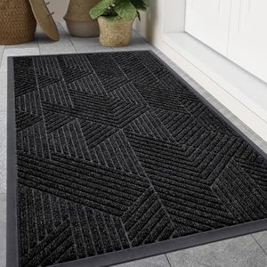 Smiry Front Door Mat Outside Entrance, Heavy Duty Sturdy Natural Rubber Doormat, Trap Dirt and Moisture, Easy Clean Low Profile Welcome Floor Mats for Indoor Outdoor Entry, 71x47 Inch, Black