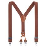 AWAYTR Boys Men,Women Y-back Suspender- 1 Inch Elastic Adjustable Boy Suspenders with 4 Sturdy Clips (Brown leather) (Brown,27 inches (3 Years - 9 Years))