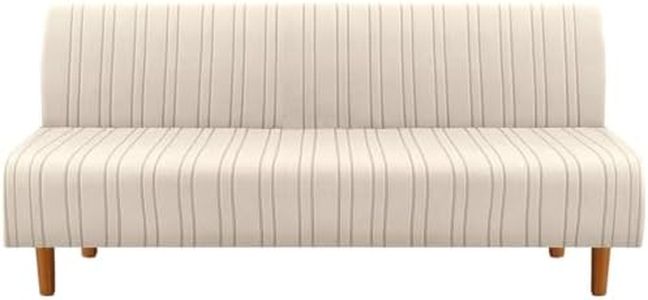 H.VERSAILTEX Stretch Futon Slipcover Armless Sofa Cover Furniture Protector Without Armrests Slipcover Soft with Elastic Bottom for Kids, Spandex Jacquard Modern Stripe Design, Natural