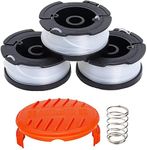 AF-100 String Trimmer Spool Replacement for Black and Decker 30ft 0.065" Refills Line Auto Feed Single Weed Eater,GH600 GH900 Edger with RC-100-P Spool Cap Covers (3 Spools, 1 Cap,1 Spring)