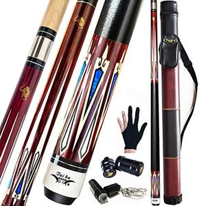 Tai ba cues 2-Piece Pool cue Stick + Hard Case, 13mm Tip, 58", Hardwood Canadian Maple Professional Billiard Pool Cue Stick 18,19,20,21,22 Oz Pool Stick (Selectable)-Blue, Black, Red, Gray, Green