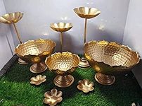 Z M Handicraft Taj Bowl Hammered Urli Candle Stand with Floating Diya | Urli for Home Decor and Festival Decor Urli Show Piece for Floating Flowers Diya - 9 Pieces Combo (Iron)