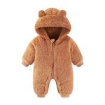 AiWMGL Baby Bear Onesie Outfit Suit Newborn Fleece Jumpsuit Romper Hooded Warm Winter Snowsuit Clothes Boy Girl 0-12 months (0-3 Months, Brown)