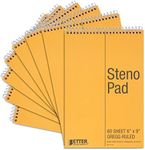 Better Office Products Spiral Steno Pads, 8 Pack, 6 x 9 inches, 60 Sheets, White Paper, Gregg Rule, Natural Board Cover, 8 Steno Notebooks