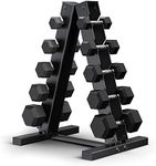 MAGMA 5-25 LB 150-Pound Rubber Hex Dumbbell Set with Premium A-Frame Storage Rack