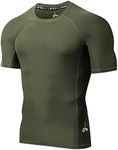 LAFROI Men's Short Sleeve UPF 50+ Baselayer Skins Compression Rash Guard (Sym Olive, XL)