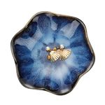 Ceramic jewelry dish,gifts for women her leaf jewelry Plate trinket key tray small ring dish holder nightstand decor home decor Christmas Birthday Friendship Gift for friend girl colleague (Blue)