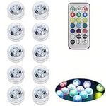 Anziner 10 Pack Submersible LED Tea Lights with Remote, Battery Operated Color Changing LED Tealights Waterproof Underwater Led Pool Lights for Vase,Fishtank,Wedding,Party