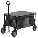 Outsunny Folding Garden Trolley, Cargo Trailer on Wheels, Collapsible Camping Trolley with Folding Board, Outdoor Utility Wagon with Steel Frame and Oxford Fabric, Dark Grey