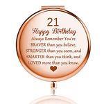 FUSTMW 21 Birthday Mirror 21st Birthday Gifts for Her 21 Year Old Gifts 21st Bday Inspirational Gifts Pocket Compact Makeup Mirror Double Sided (Rose Gold)