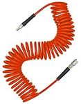 YOTOO Air Compressor Hose Polyurethane Recoil 10m Long 6mm ID x 9.5mm OD with Bend Restrictor, 1/4" Europe Quick Coupler and Plug, Orange