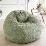 LIFEREVO Faux Fur Stuffed Animal Storage Bean Bag Chair Cover (No Filler), Washable Fluffy Large Bean Bag Cover for Adults Girls, Furry Bean Bag Cover for Plush Toys Memory Foam (Ombre Sage Green)